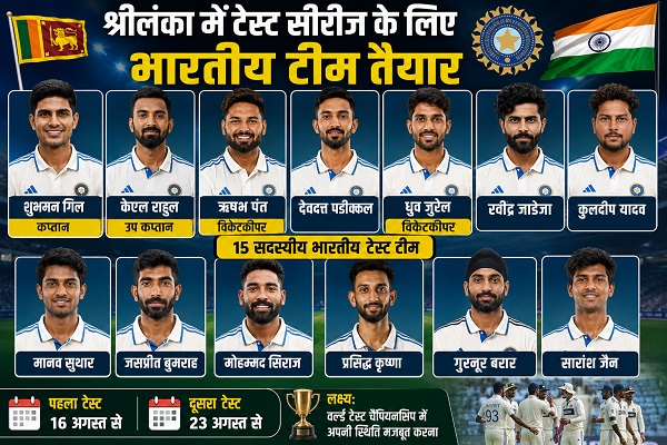 श्रीलंका दौरे के लिए भारतीय टेस्ट टीम तैयार, बुमराह-जाडेजा की वापसी, 15 अगस्त से शुरू होगी दो मैचों की सीरीज
