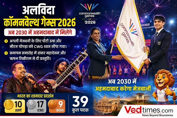 कॉमनवेल्थ गेम्स 2026 का रंगारंग समापन, 39 पदकों के साथ भारत ने खत्म किया अभियान, 2030 में अहमदाबाद करेगा मेजबानी